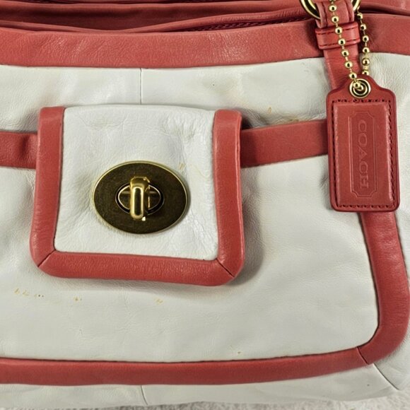 COACH 13601 Cricket Chalk Coral Leather Double Handle Satchel Shoulder Bag - Picture 2 of 16